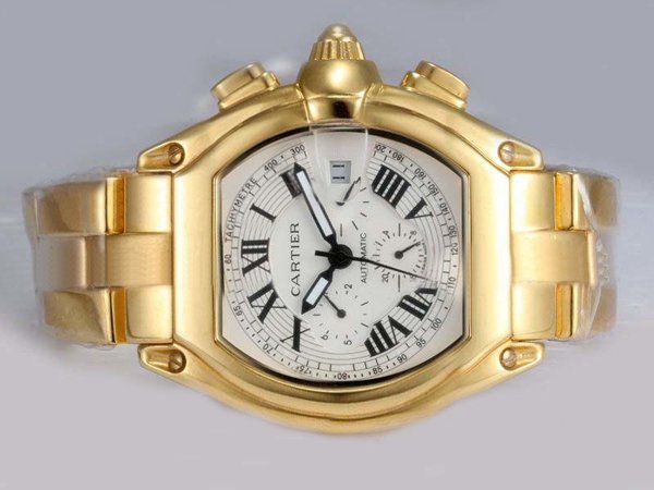 Cartier Roadster w62021y2 Square Gold Stainless Steel Strap Mens Watch