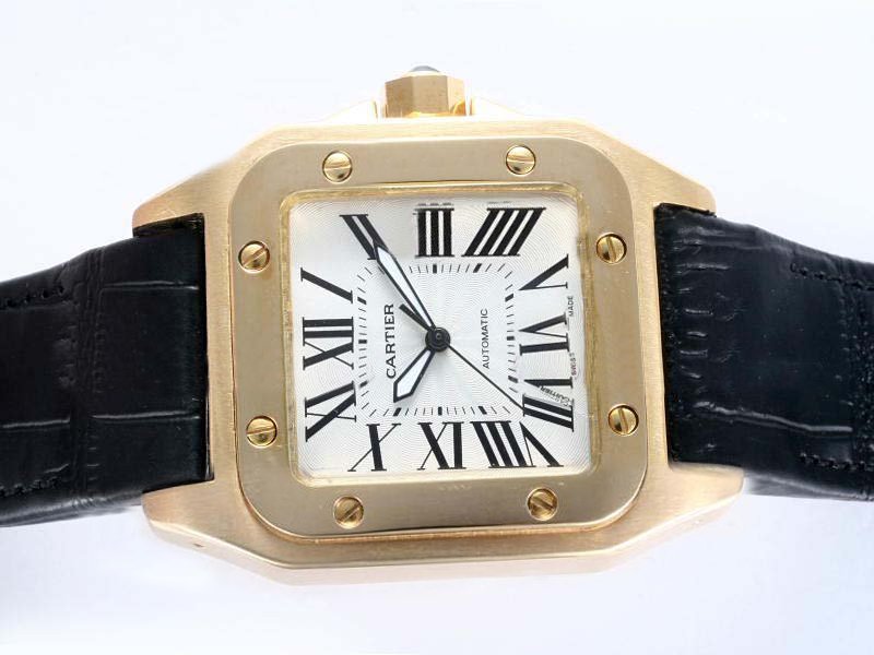 Cartier Santos 100 W20112Y1 Womens 18K Gold Case 38x38mm Watch
