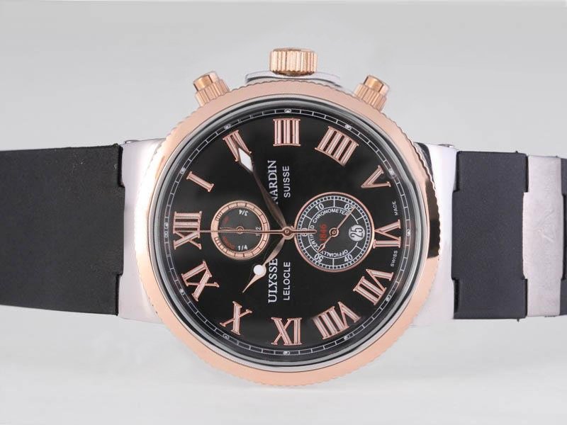 Ulysse Nardin Marine Collection 266-67-3/43YAC Black Dial Rose Gold Case Round Watch