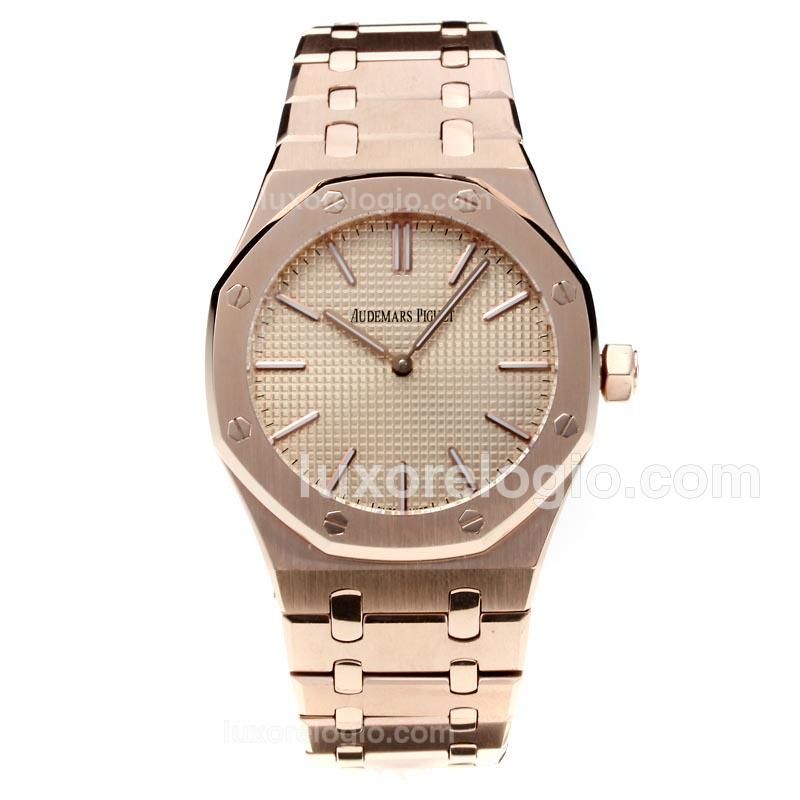 Audemars Piguet Royal Oak Automatic Full Rose Gold with Champagne Dial-18K Gold Plated Movement