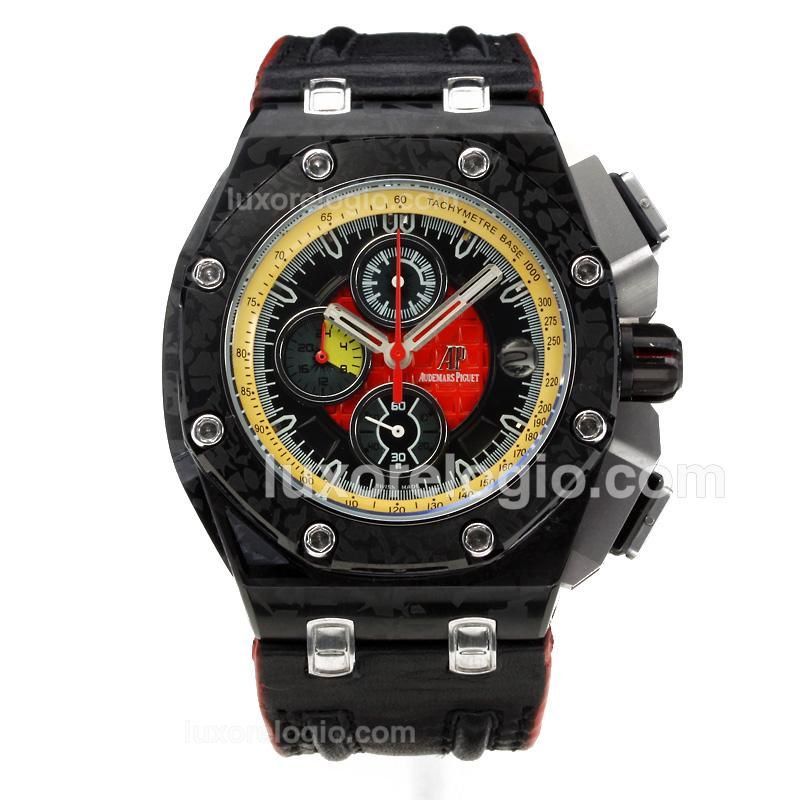 Audemars Piguet Royal Oak Offshore Working Chronograph PVD Case with Red Dial-Leather Strap