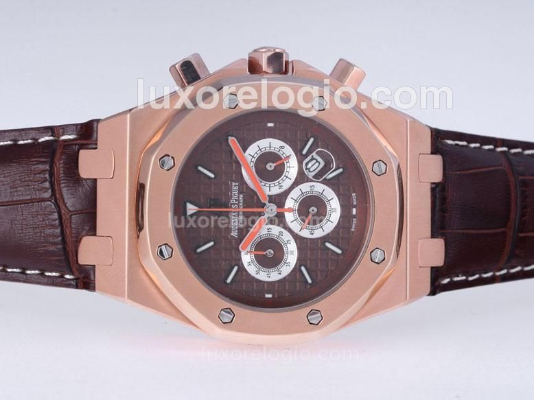 Audemars Piguet Royal Oak Working Chronograph Rose Gold Case with Brown Checkered Dial