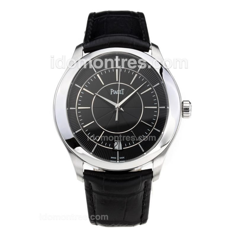 Piaget Gouverneur Automatic with Black Dial-Leather Strap
