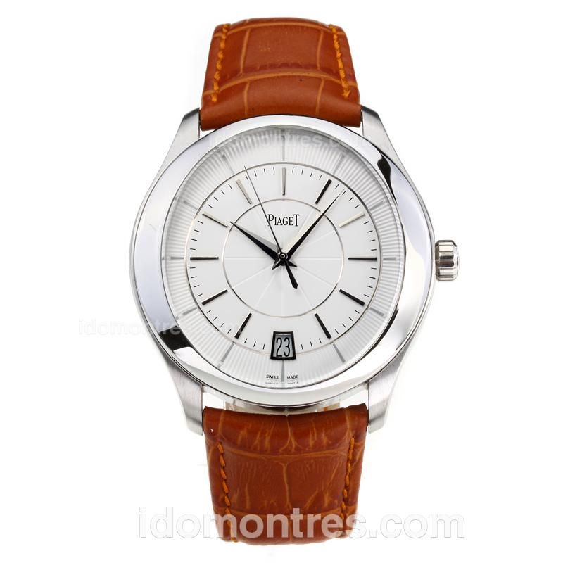 Piaget Gouverneur Automatic with White Dial-Brown Leather Strap