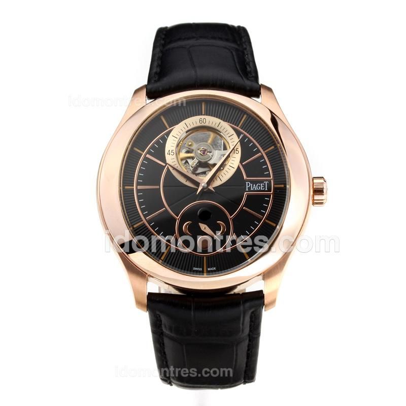Piaget Gouverneur Tourbillon Manual Winding with Black Dial-Leather Strap