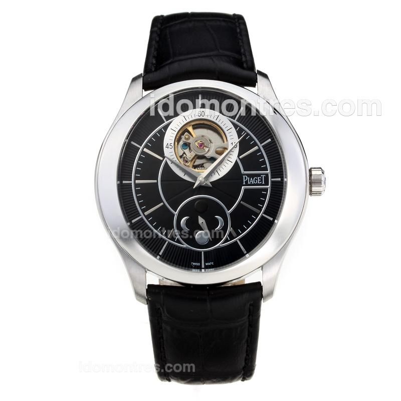 Piaget Gouverneur Tourbillon Manual Winding with Black Dial-Leather Strap