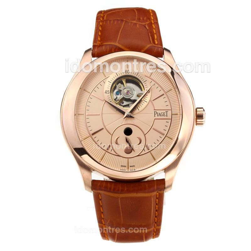 Piaget Gouverneur Tourbillon Manual Winding with Champagne Dial-Brown Leather Strap