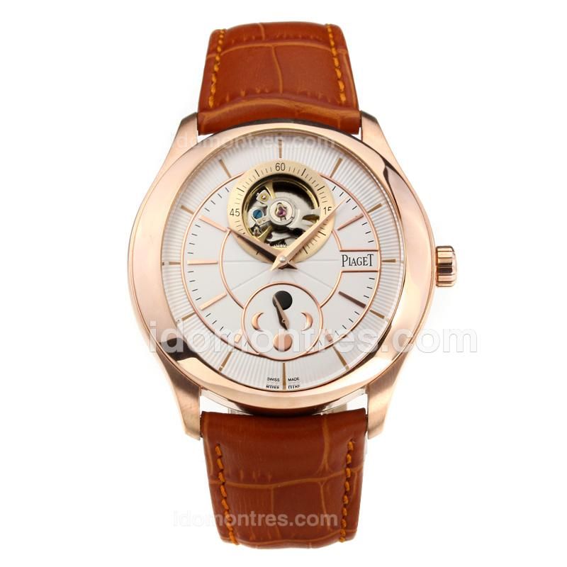 Piaget Gouverneur Tourbillon Manual Winding with White Dial-Brown Leather Strap
