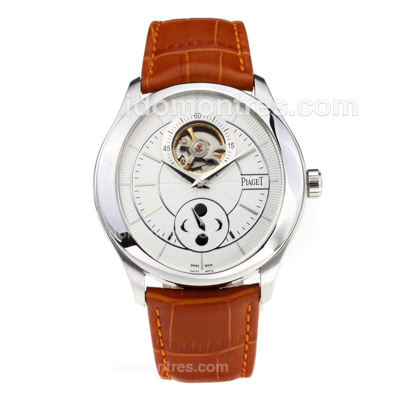 Piaget Gouverneur Tourbillon Manual Winding with White Dial-Brown Leather Strap