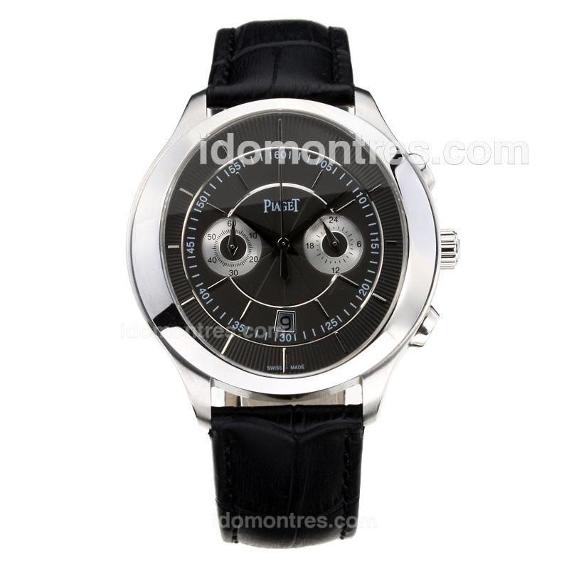 Piaget Gouverneur Working Chronograph with Black Dial-Leather Strap