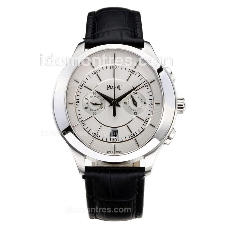 Piaget Gouverneur Working Chronograph with White Dial-Leather Strap
