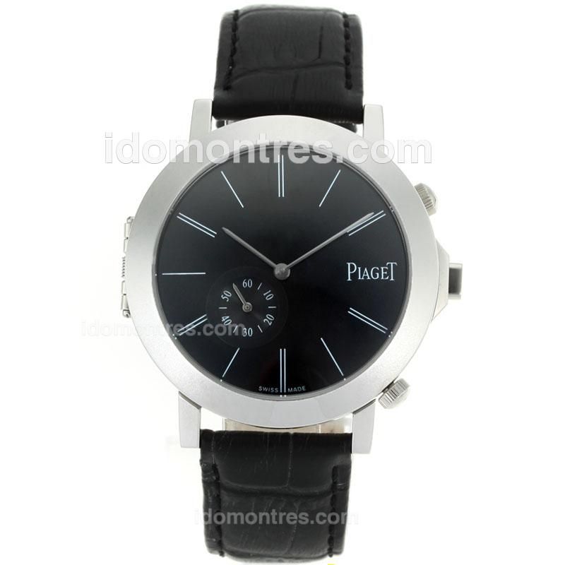 Piaget Polo Black Dial with Leather Strap-Double Dial