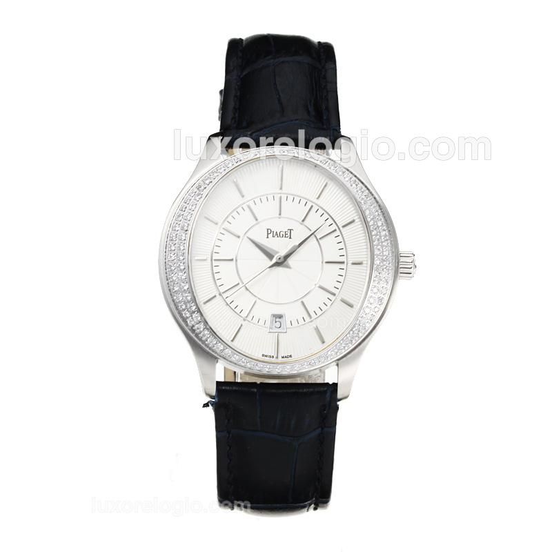 Piaget Polo Diamond Bezel with White Dial-Leather Strap-Same Chassis as the Swiss Version