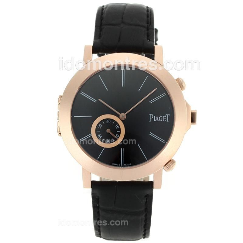 Piaget Polo Rose Gold Case with Black/Blue Dial-Leather Strap