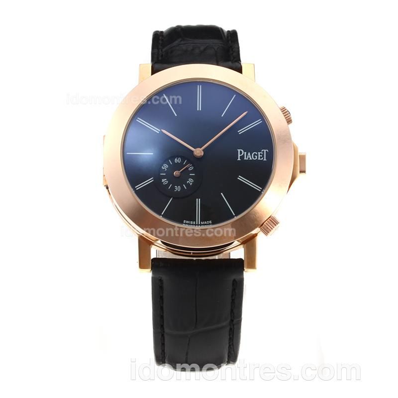 Piaget Polo Rose Gold Case with Black/White Dial-Leather Strap