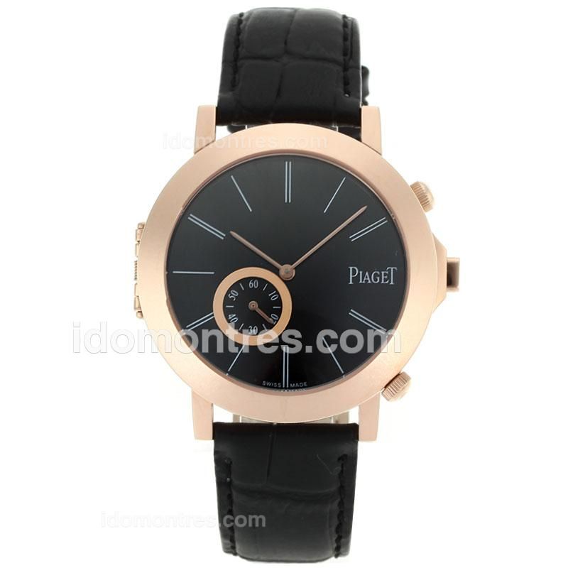 Piaget Polo Rose Gold Case with Black/White Dial-Leather Strap