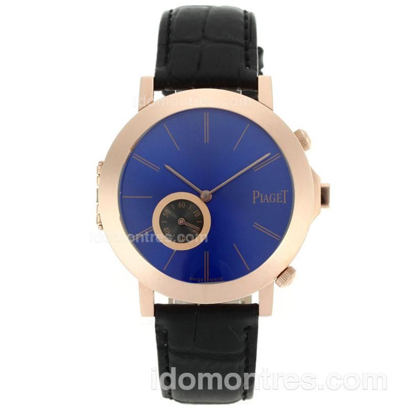 Piaget Polo Rose Gold Case with Blue/Black Dial-Leather Strap
