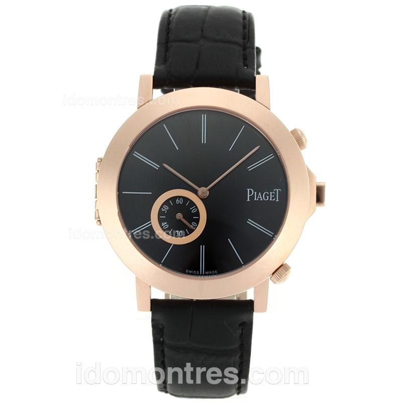 Piaget Polo Rose Gold Case with Double Black Dial-Leather Strap