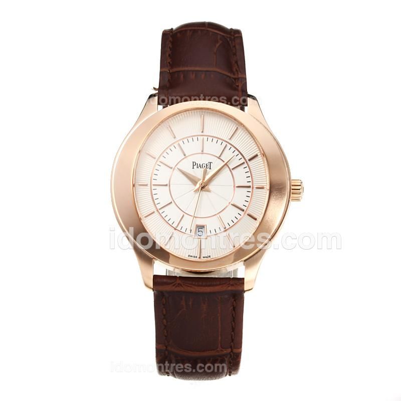 Piaget Polo Rose Gold Case with White Dial-Brown Leather Strap-Same Chassis as the Swiss Version