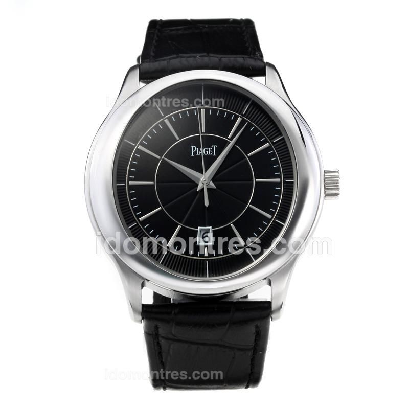 Piaget Polo with Black Dial-Black Leather Strap