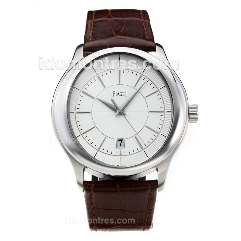 Piaget Polo with White Dial-Brown Leather Strap