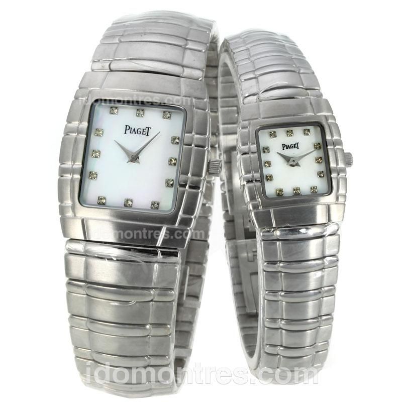 Piaget Swiss ETA Quarts Movement Diamond Markers with MOP Dial S/S-Couple Watch