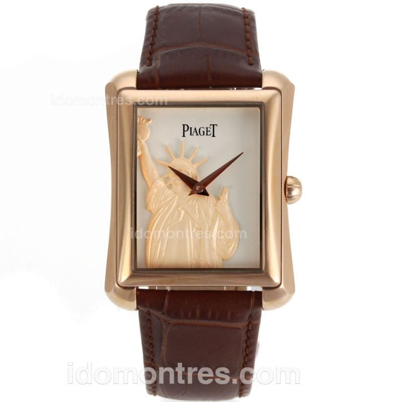 Piaget Upstream Manual Winding Rose Gold Case with White Dial-Statue of Liberty Demonstrated