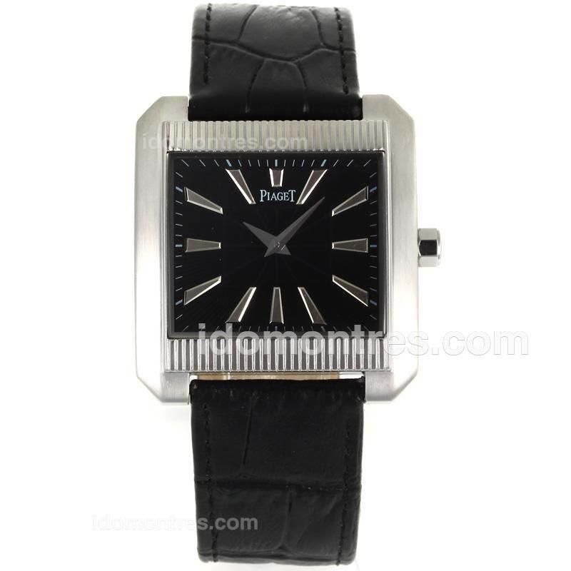 Piaget Upstream Stick Markers with Black Dial-Leather Strap