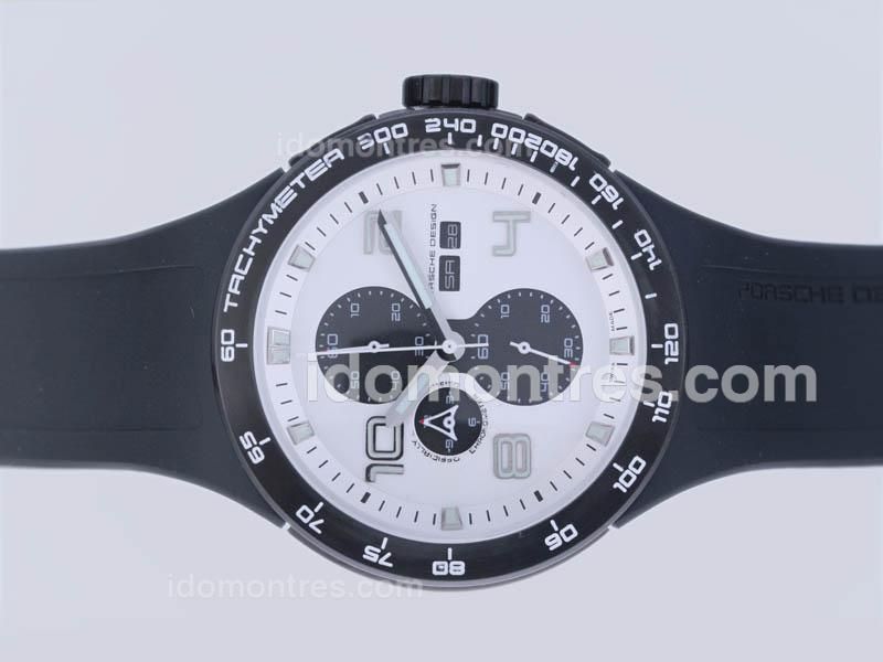 Porsche Design Flat 6 Working Chronograph PVD Case with White Dial-Same Structure As 7750-High Quality