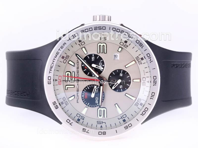 Porsche Design Flat 6 Working Chronograph with Gray Dial AR Coating-Same Structure As 7750-High Quality
