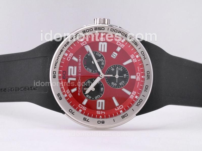 Porsche Design Flat 6 Working Chronograph with Red Dial Same Chassis As 7750-High Quality
