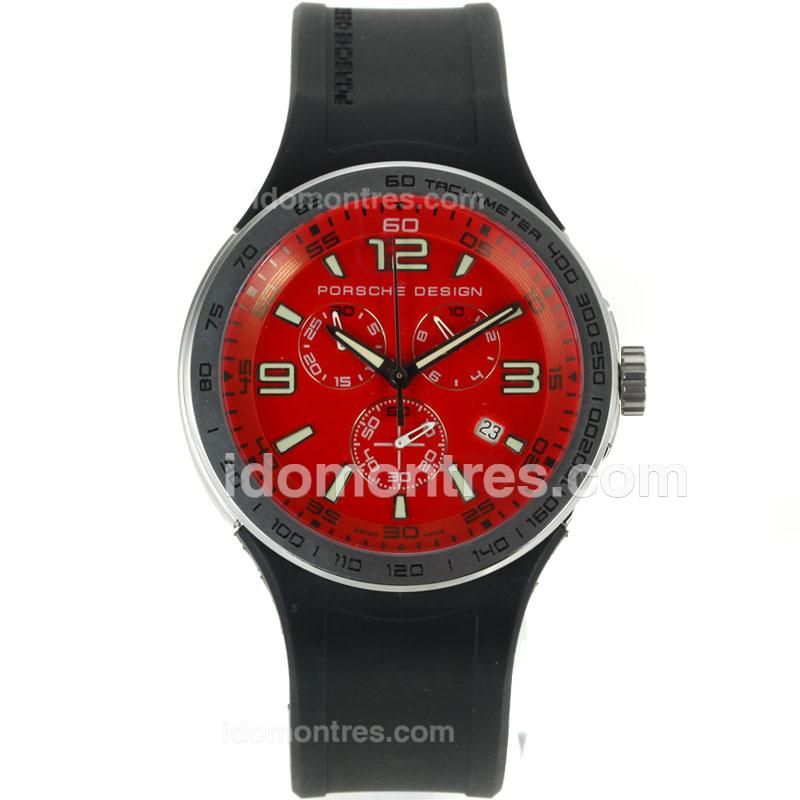 Porsche Design Flat 6 Working Chronograph with Red Dial-Rubber Strap