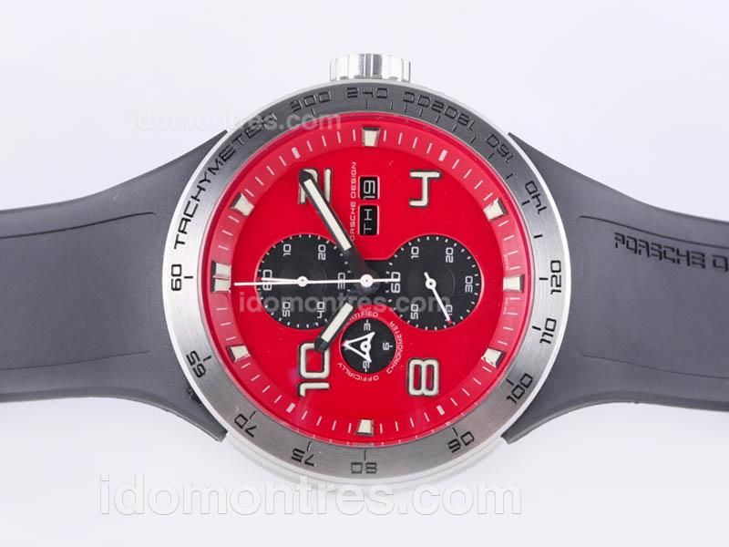 Porsche Design Flat 6 Working Chronograph with Red Dial Sapphire Glass-Same Structure As 7750-High Quality