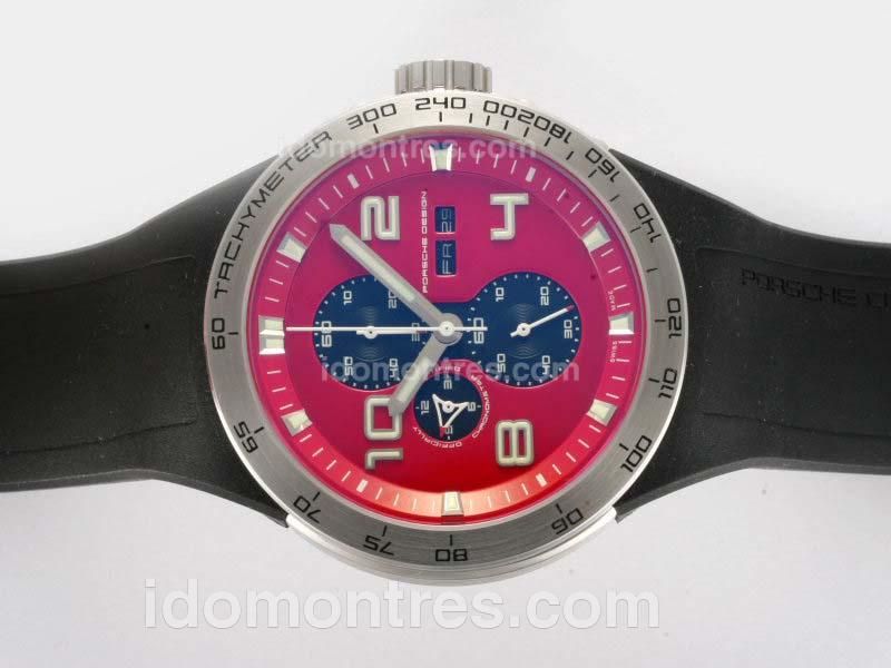 Porsche Design Flat 6 Working Chronograph with Red Dial-Same Structure As 7750-High Quality