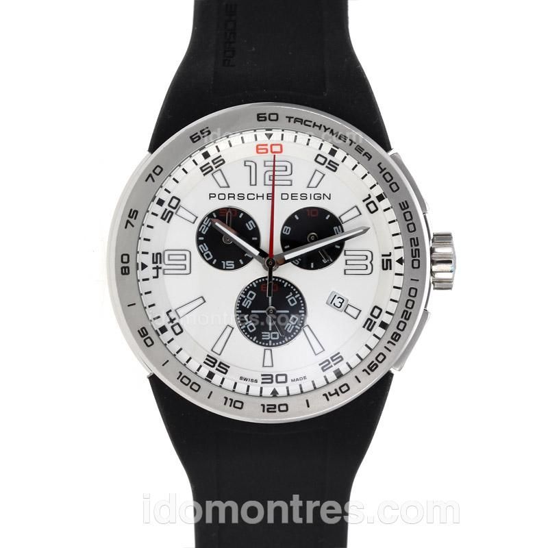 Porsche Design Flat 6 Working Chronograph with White Dial AR Coating-Same Structure As 7750-High Quality