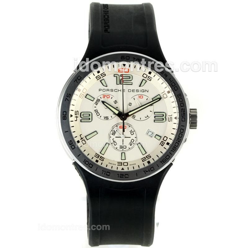 Porsche Design Flat 6 Working Chronograph with White Dial-Rubber Strap