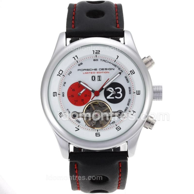 Porsche Design Indicator Tourbillon Automatic with White Dial-Leather Strap
