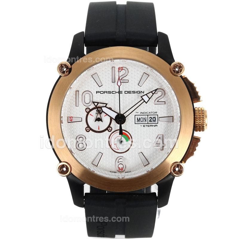Porsche Design Indicator Working Chronograph PVD Case Rose Gold Bezel with White Dial-Rubber Strap