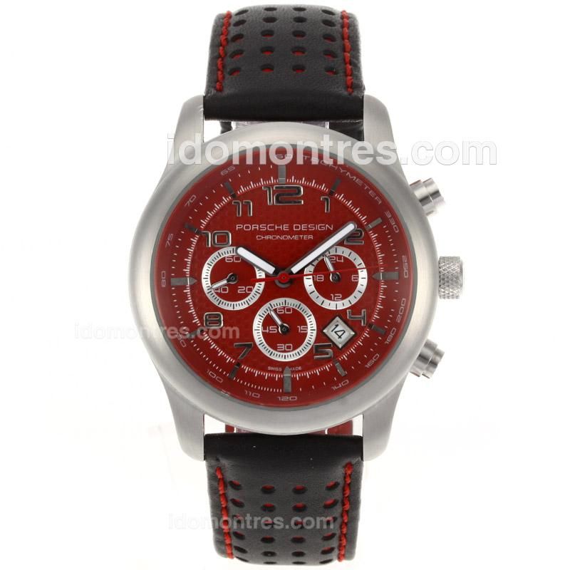 Porsche Design Indicator Working Chronograph with Red Dial-Leather Strap