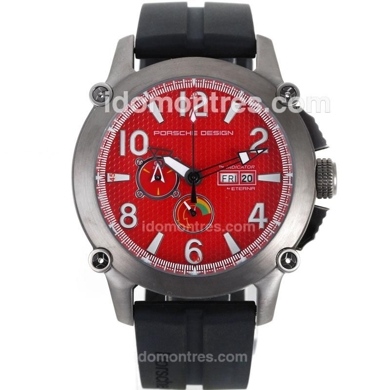 Porsche Design Indicator Working Chronograph with Red Dial-Rubber Strap