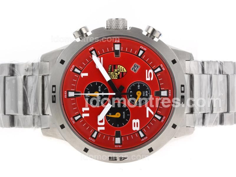 Porsche Design Orshsorro Working Chronograph Number Markers with Red Dial S/S