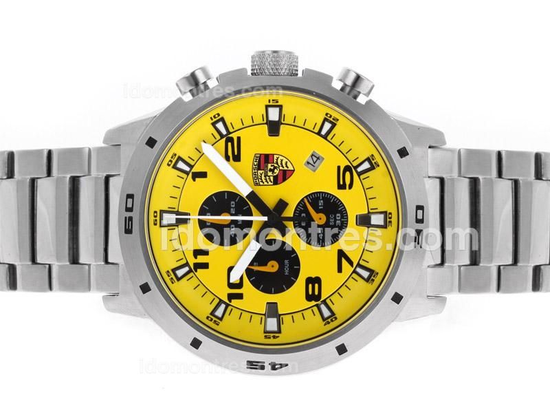 Porsche Design Orshsorro Working Chronograph Number Markers with Yellow Dial S/S