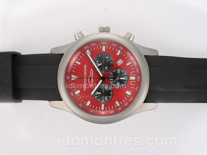 Porsche Design PAT Working Chronograph Titanium with Red Dial--Rubber Strap