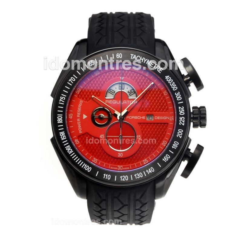 Porsche Design Regulator Working Chronograph PVD Case with Red Dial-Rubber Strap