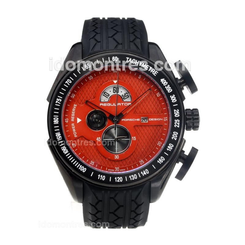 Porsche Design Regulator Working Chronograph PVD Case with Red Dial-Rubber Strap