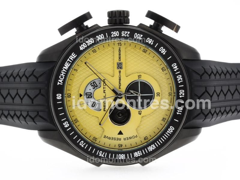 Porsche Design Regulator Working Chronograph PVD Case with Yellow Dial-Rubber Strap