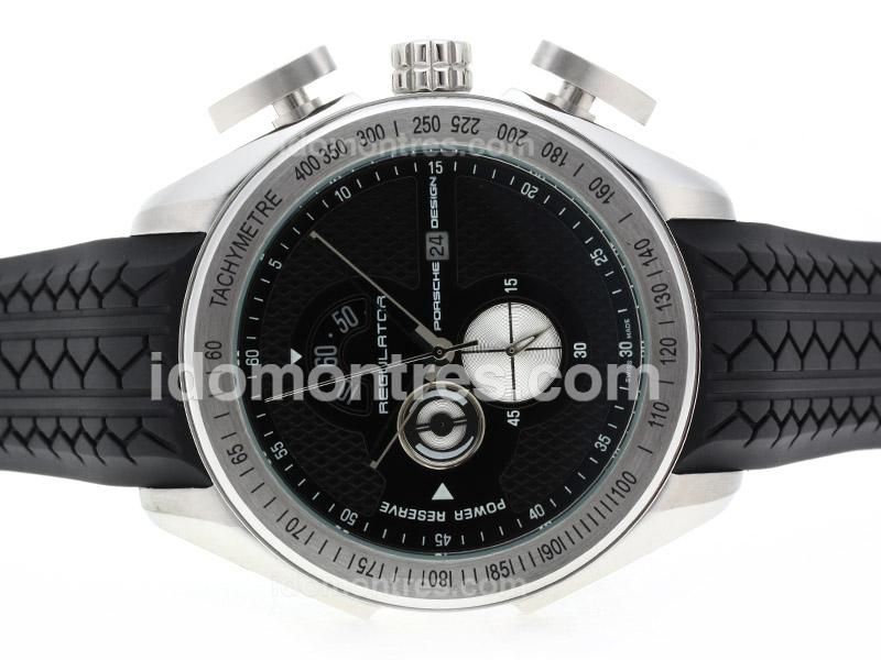Porsche Design Regulator Working Chronograph with Black Dial-Rubber Strap