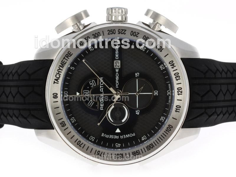 Porsche Design Regulator Working Chronograph with Black Dial-Rubber Strap