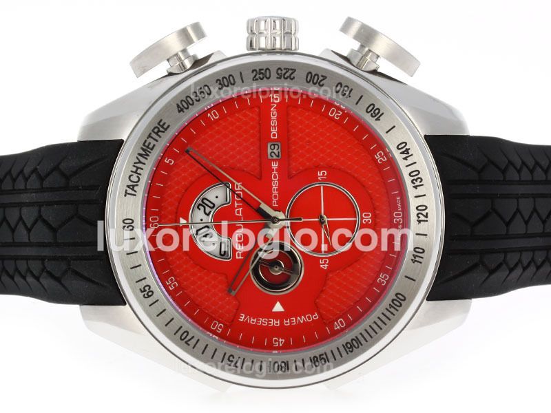 Porsche Design Regulator Working Chronograph with Red Dial-Rubber Strap