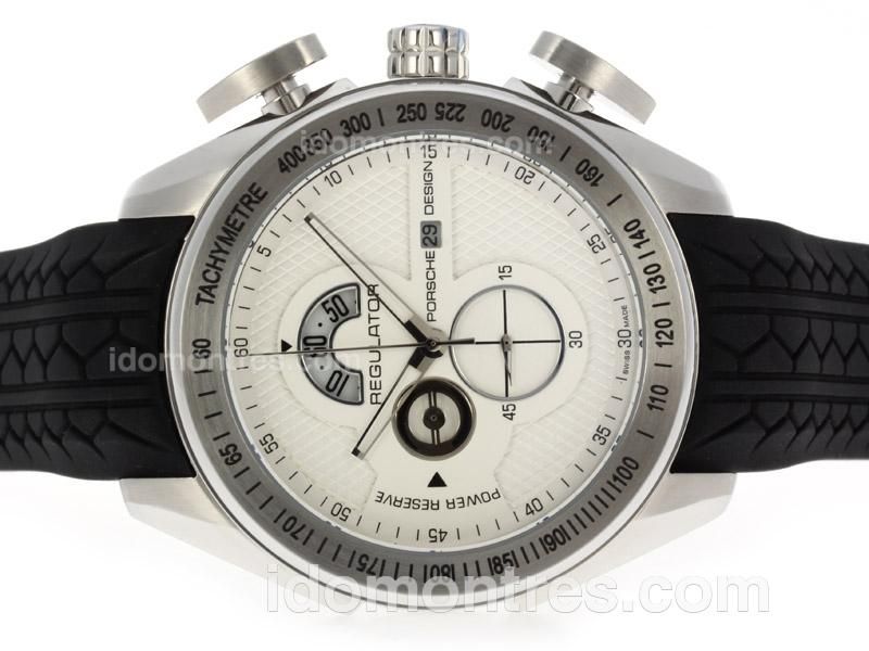 Porsche Design Regulator Working Chronograph with White Dial-Rubber Strap